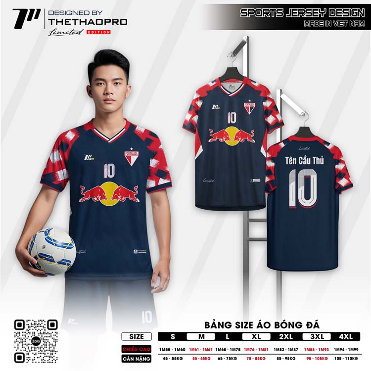 Áo Bóng Đá Không Logo Xanh Navy Red Bull Caro Đỏ Trắng