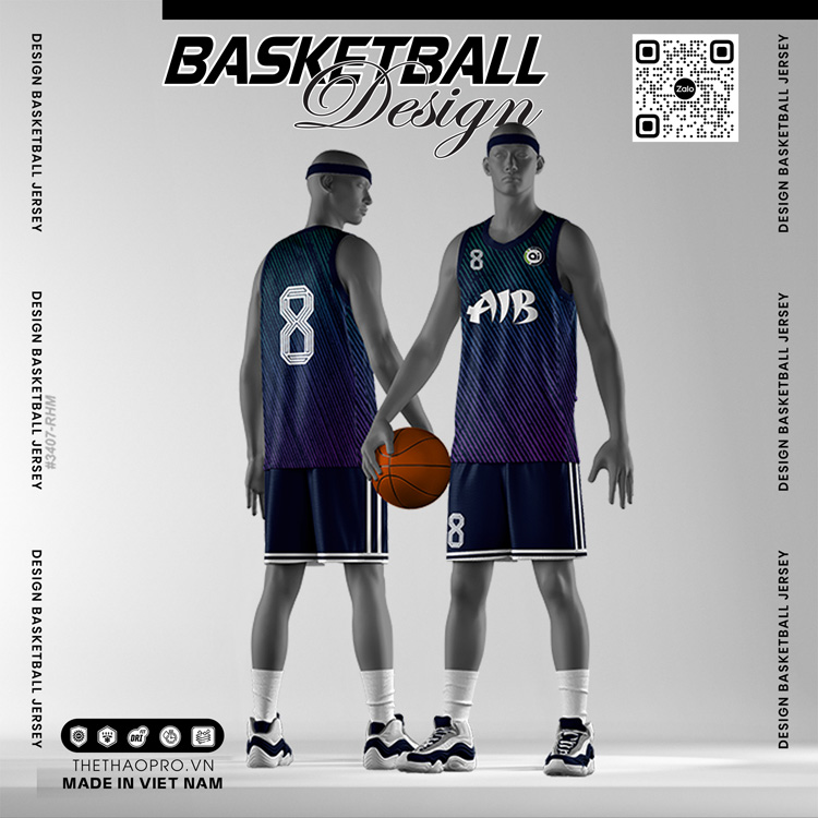 Đồng phục bóng rổ xanh navy – thiết kế gradient cá tính, thoáng khí tối ưu