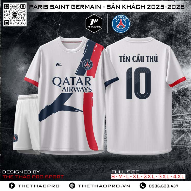 Áo Đấu PSG Sân Khách 2025-2026 Trắng