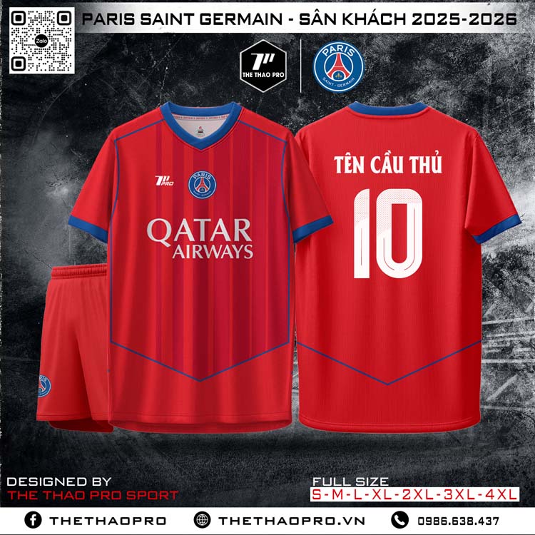 Áo PSG sân khách 2025-2026 màu đỏ vibrant